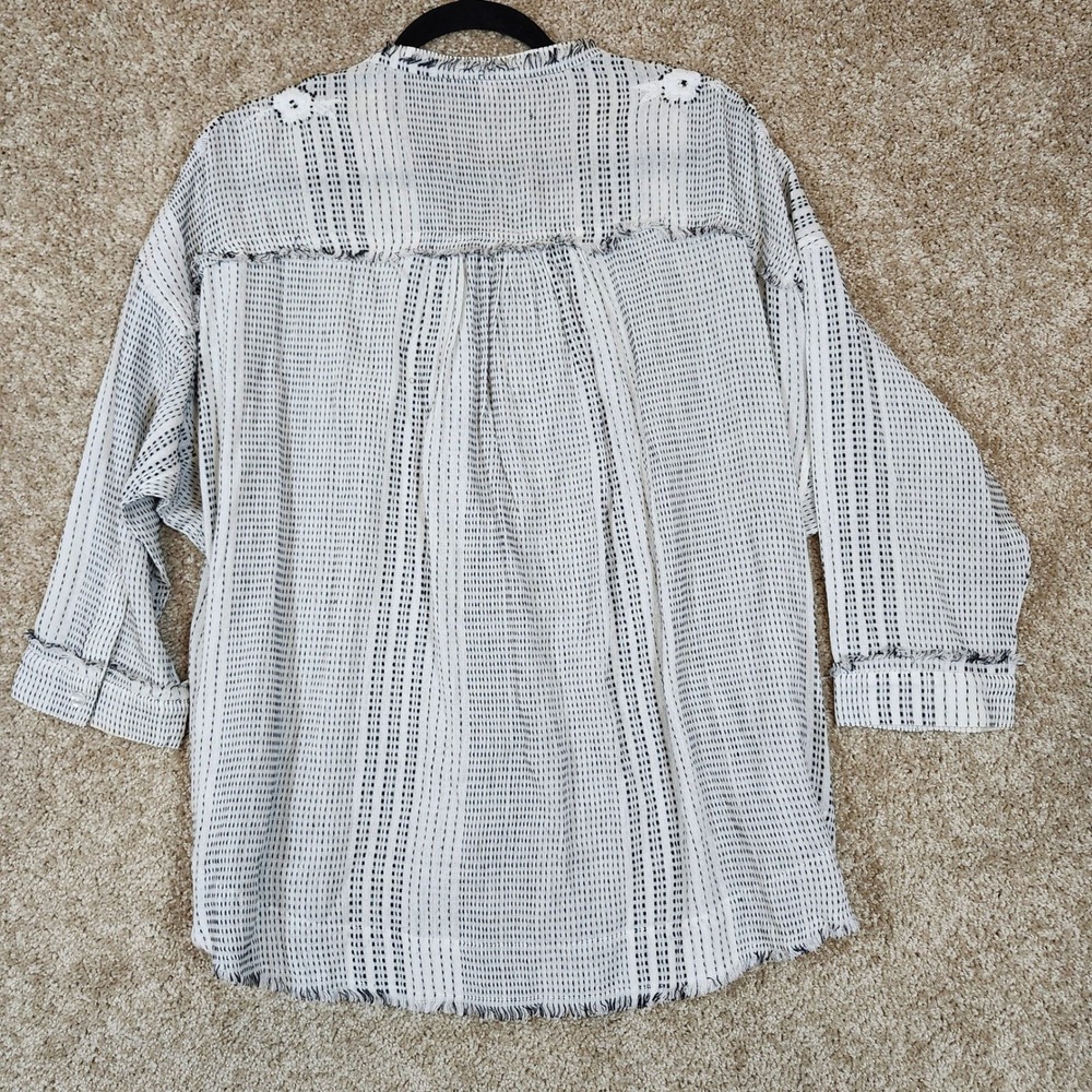 Johnny Was Tunic Top Black White Stripe Embroidered Beaded Boho Small - Picture 12 of 13